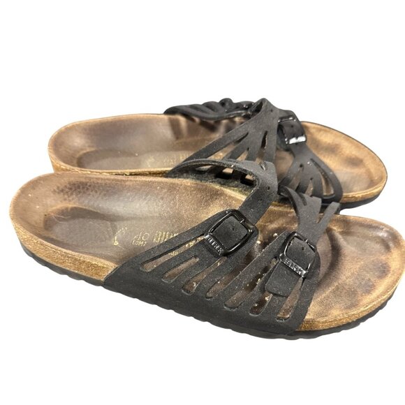 Birkenstock Granada Black Slide Sandals Slip-on Double Straps UNISEX  US L9/M7 - Picture 1 of 12